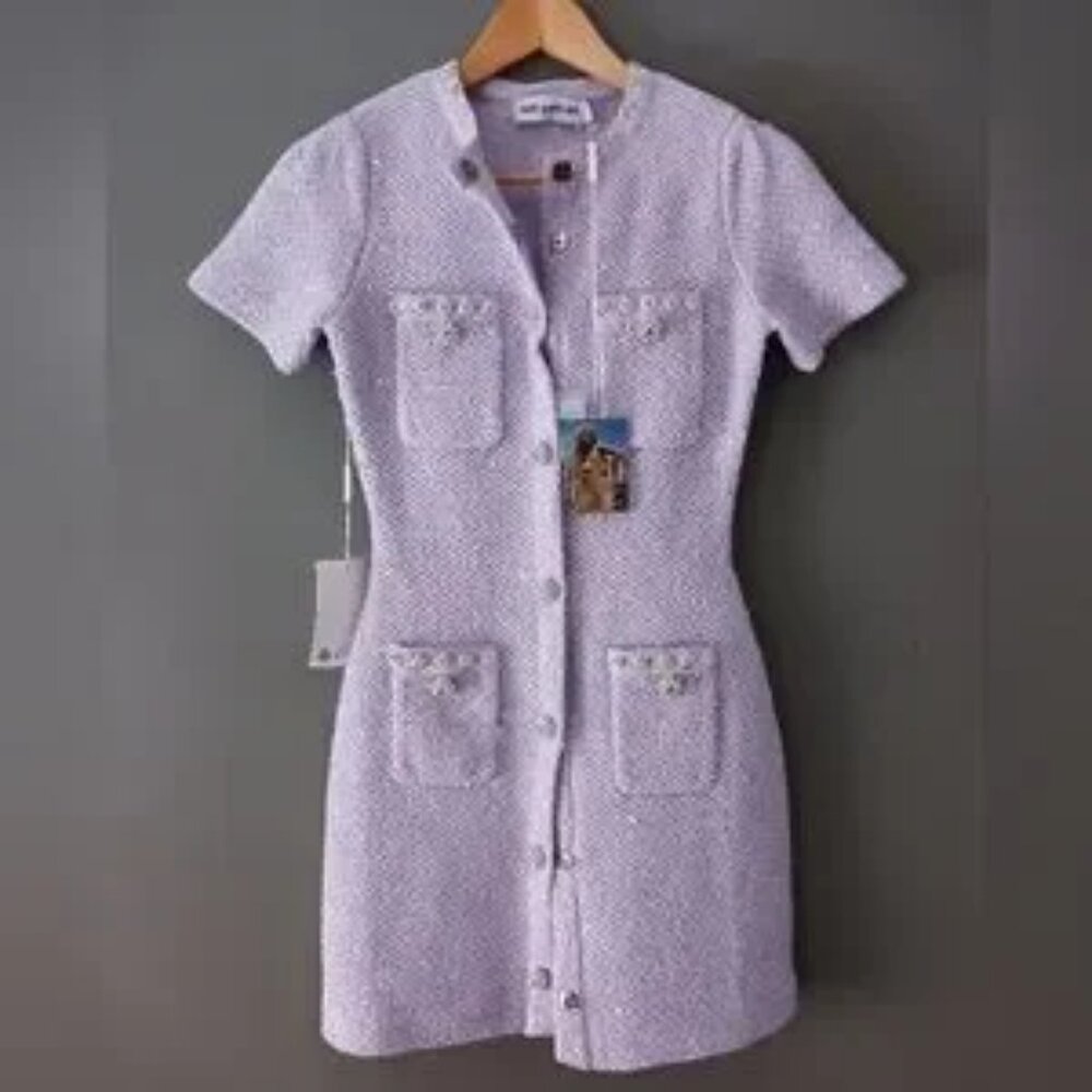 NWT Self -portrait lilac,purple Sequin knit mini dress Size S, - Picture 2 of 15